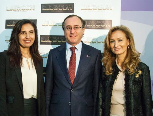 De izda. a dcha. Meral Guzel (Coordinadora General de Europa y Asia Central de ONU Mujeres), Alfonso Alonso (Ministro de Sanidad, Servicios Sociales e Igualdad), Nerea Torres (Presidenta de EJE&CON).